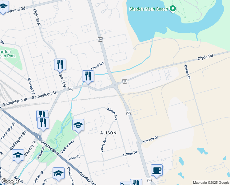 map of restaurants, bars, coffee shops, grocery stores, and more near 297 Clyde Road in Cambridge