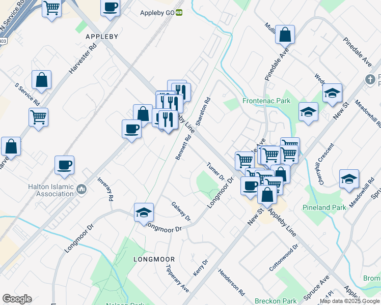 map of restaurants, bars, coffee shops, grocery stores, and more near 610 Turner Drive in Burlington
