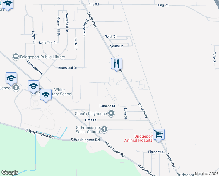 map of restaurants, bars, coffee shops, grocery stores, and more near 3123 Vessy Drive in Saginaw