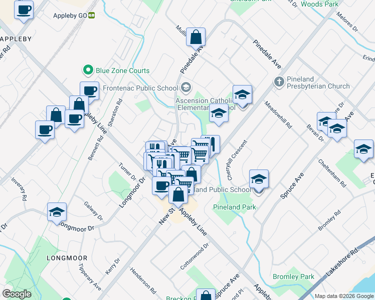map of restaurants, bars, coffee shops, grocery stores, and more near 619 Timber Lane in Burlington