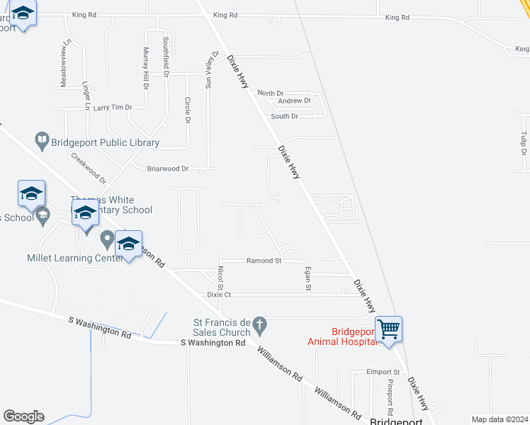map of restaurants, bars, coffee shops, grocery stores, and more near 3601 Bernice Drive in Saginaw