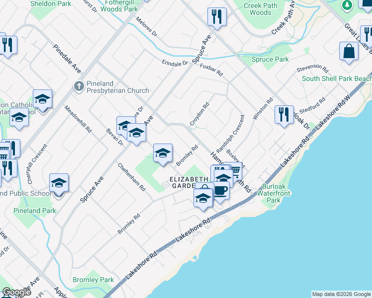 map of restaurants, bars, coffee shops, grocery stores, and more near 212 Hammersmith Court in Burlington