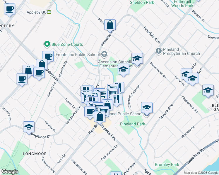 map of restaurants, bars, coffee shops, grocery stores, and more near 483 Timber Lane in Burlington