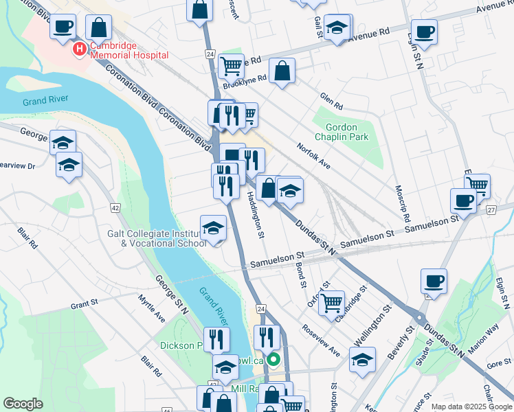 map of restaurants, bars, coffee shops, grocery stores, and more near 49 Haddington Street in Cambridge