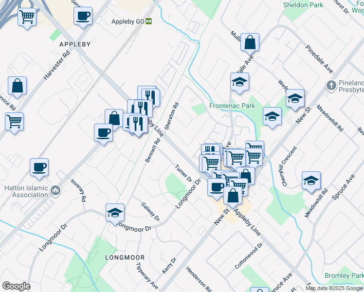 map of restaurants, bars, coffee shops, grocery stores, and more near 5028 Brady Avenue in Burlington