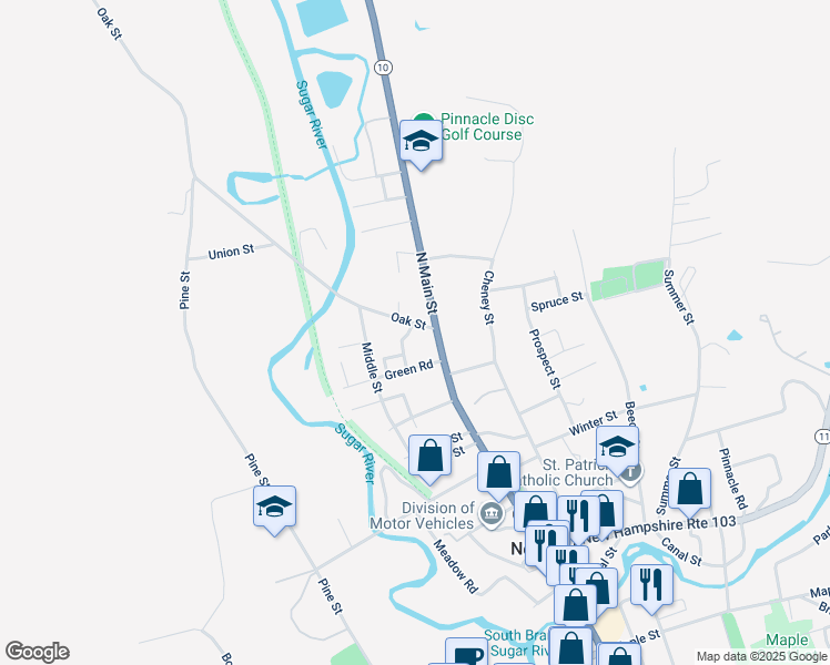 map of restaurants, bars, coffee shops, grocery stores, and more near 10 Oak Street in Newport