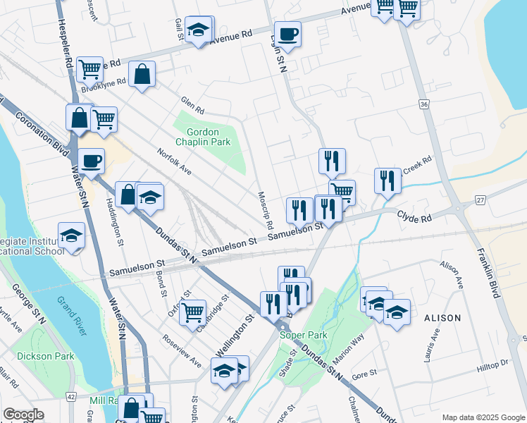 map of restaurants, bars, coffee shops, grocery stores, and more near 7 Moscrip Road in Cambridge