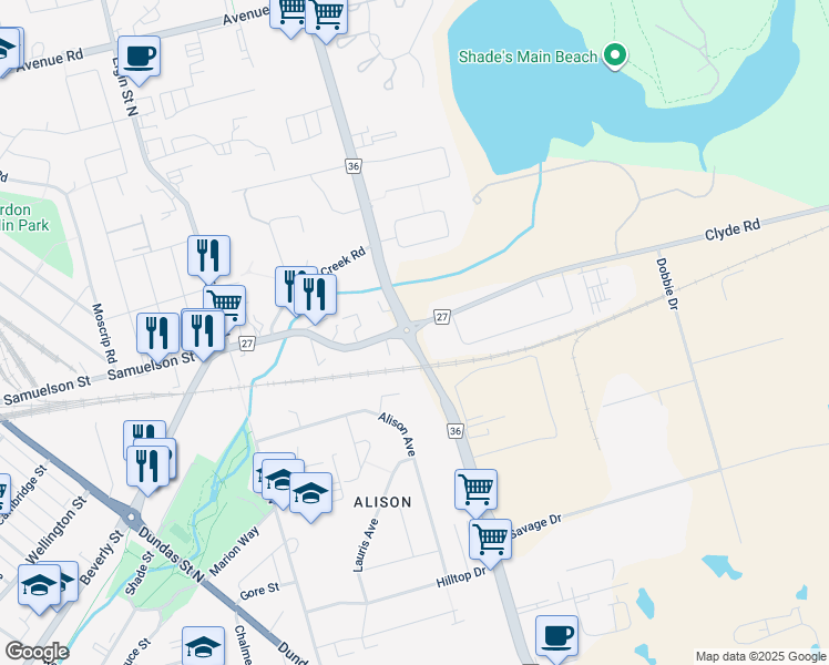 map of restaurants, bars, coffee shops, grocery stores, and more near 297 Clyde Road in Cambridge