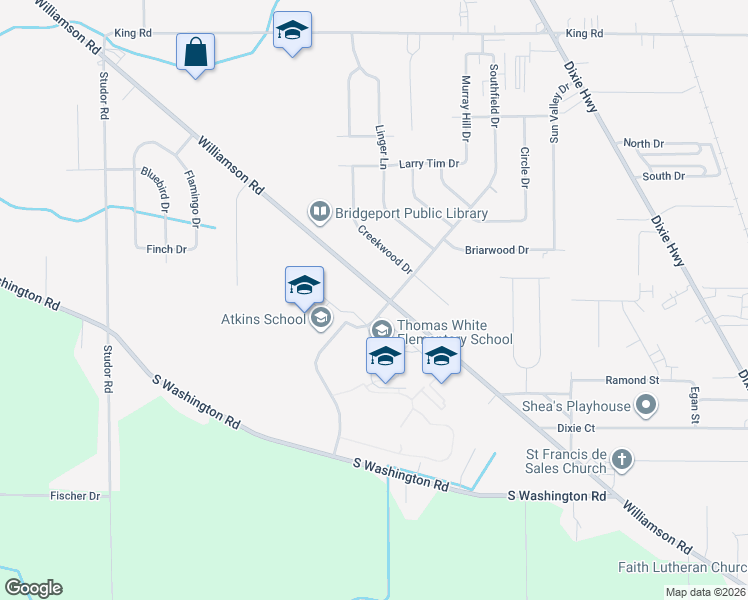 map of restaurants, bars, coffee shops, grocery stores, and more near 3625 Southfield Drive in Saginaw