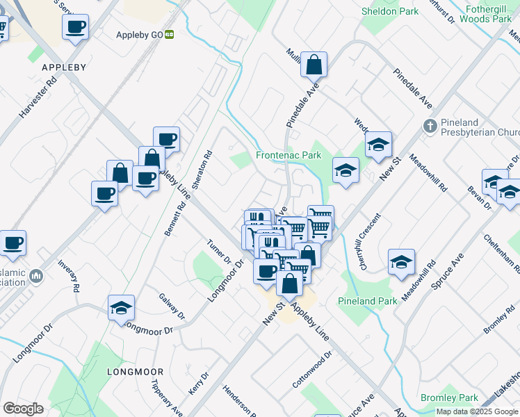 map of restaurants, bars, coffee shops, grocery stores, and more near 5053 Pinedale Avenue in Burlington