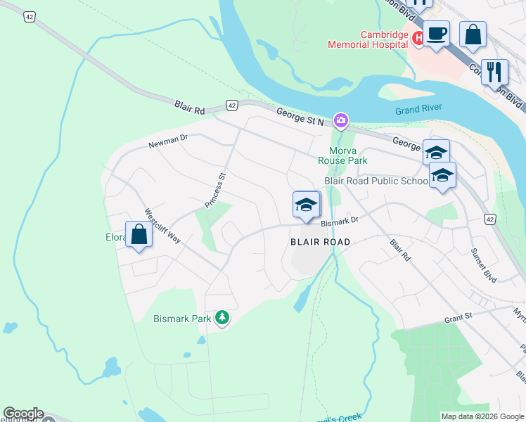 map of restaurants, bars, coffee shops, grocery stores, and more near 111 Rosslinn Road in Cambridge