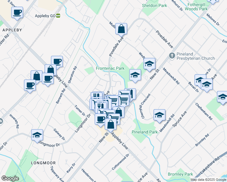 map of restaurants, bars, coffee shops, grocery stores, and more near 5070 Pinedale Avenue in Burlington