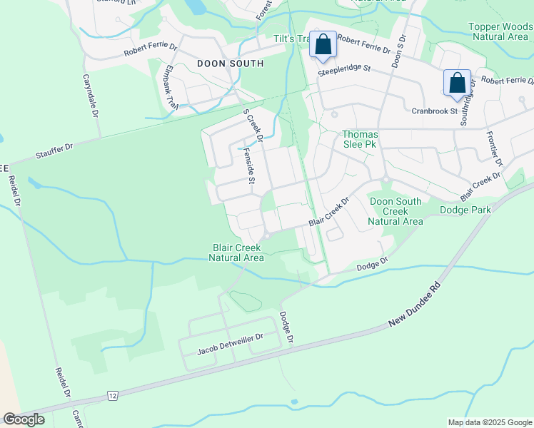 map of restaurants, bars, coffee shops, grocery stores, and more near 155 Thomas Slee Drive in Kitchener