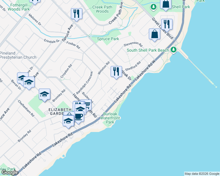 map of restaurants, bars, coffee shops, grocery stores, and more near in Burlington