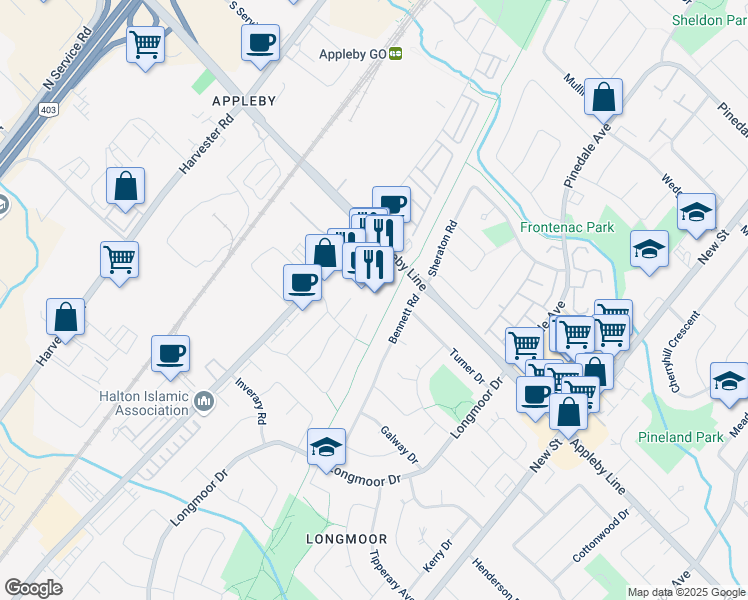 map of restaurants, bars, coffee shops, grocery stores, and more near 4486 Victory Court in Burlington