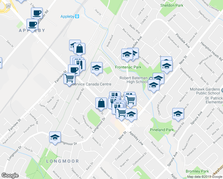 map of restaurants, bars, coffee shops, grocery stores, and more near 560 Sheraton Road in Burlington