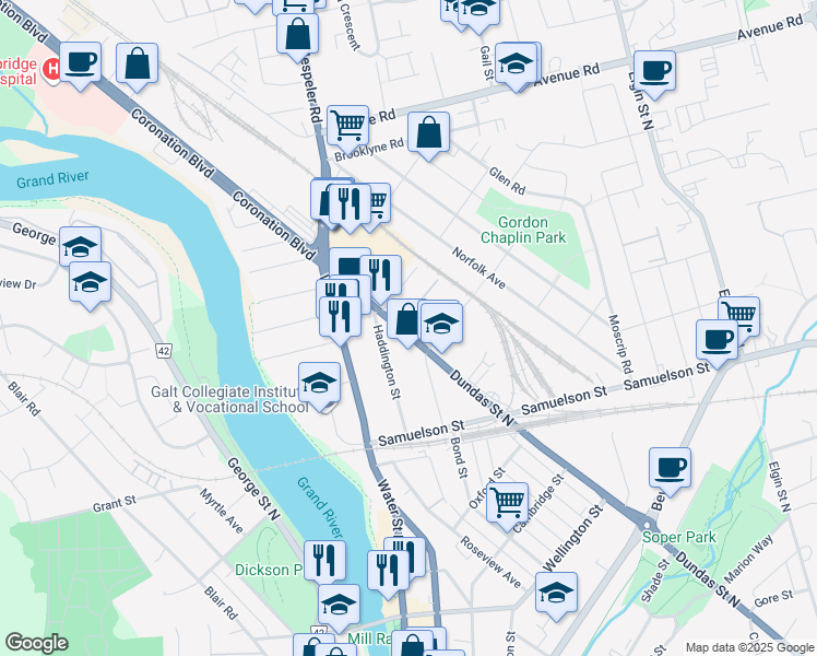 map of restaurants, bars, coffee shops, grocery stores, and more near 49 Haddington Street in Cambridge