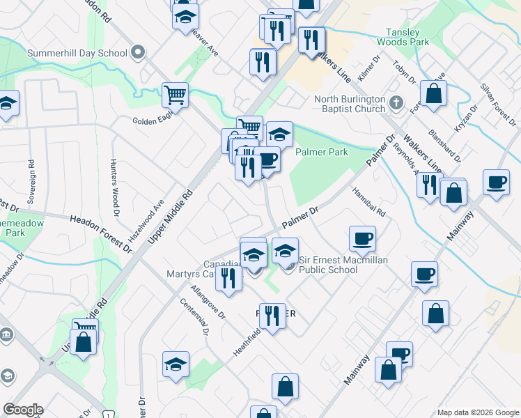 map of restaurants, bars, coffee shops, grocery stores, and more near in Burlington