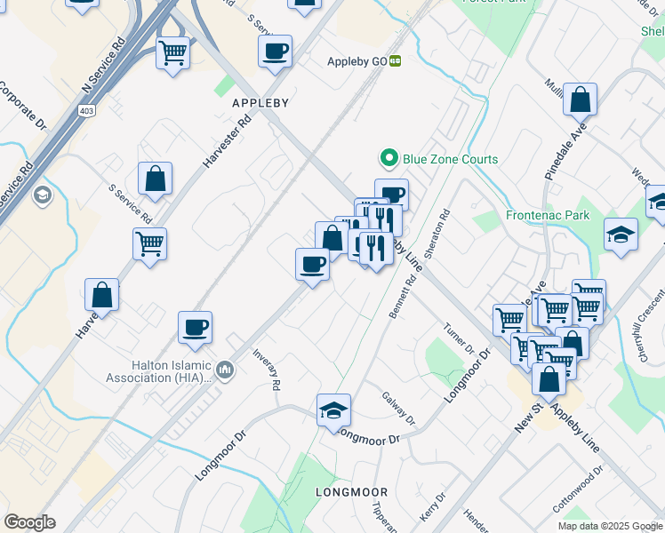 map of restaurants, bars, coffee shops, grocery stores, and more near in Burlington