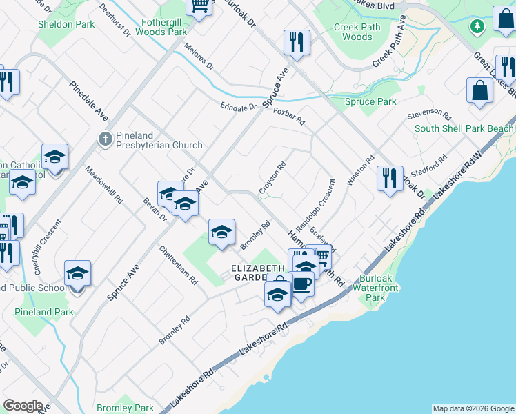 map of restaurants, bars, coffee shops, grocery stores, and more near in Burlington