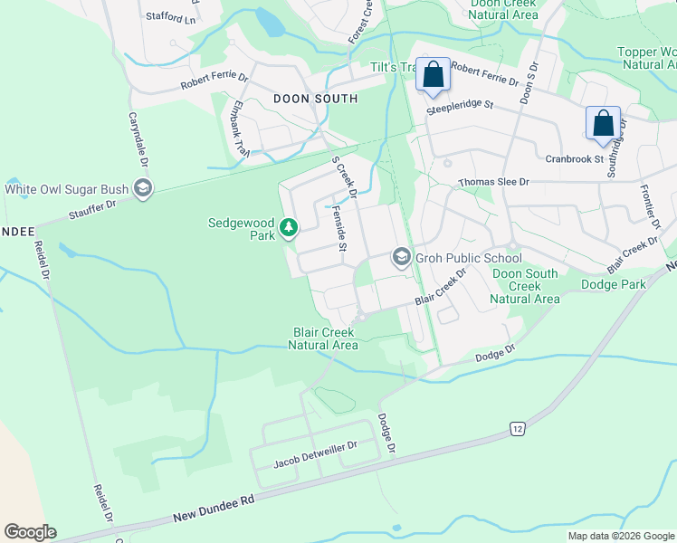 map of restaurants, bars, coffee shops, grocery stores, and more near 213 Sedgewood Street in Kitchener