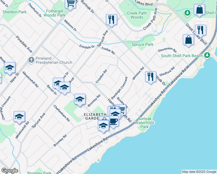 map of restaurants, bars, coffee shops, grocery stores, and more near 224 Teddington Place in Burlington
