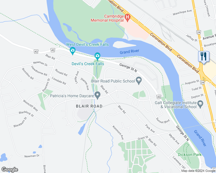 map of restaurants, bars, coffee shops, grocery stores, and more near 9 Clearview Drive in Cambridge
