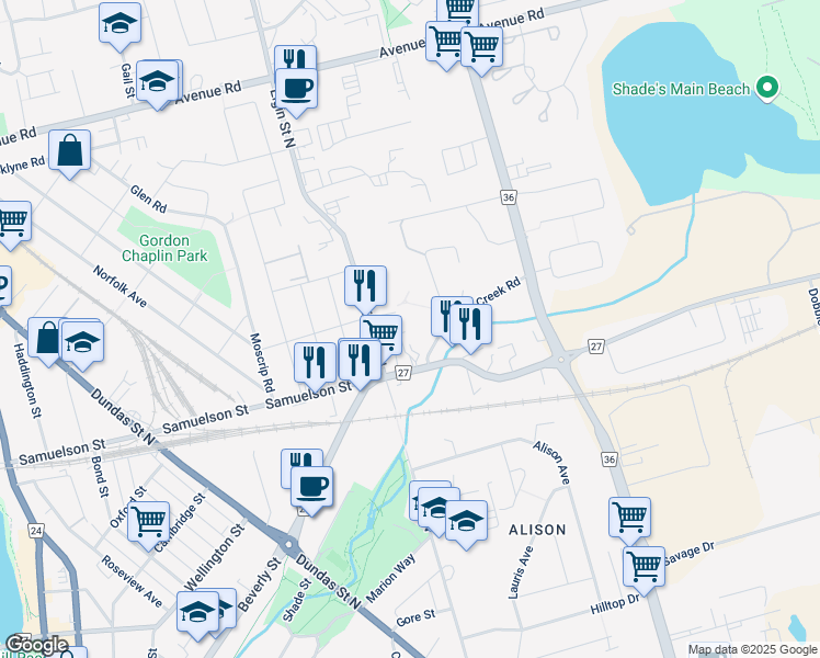 map of restaurants, bars, coffee shops, grocery stores, and more near 10 Mill Creek Road in Cambridge