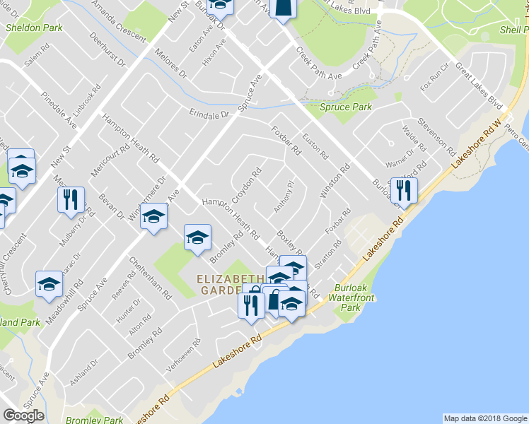 map of restaurants, bars, coffee shops, grocery stores, and more near 193 Teddington Place in Burlington