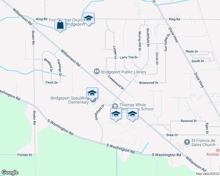 map of restaurants, bars, coffee shops, grocery stores, and more near 3492 Creekwood Drive in Saginaw