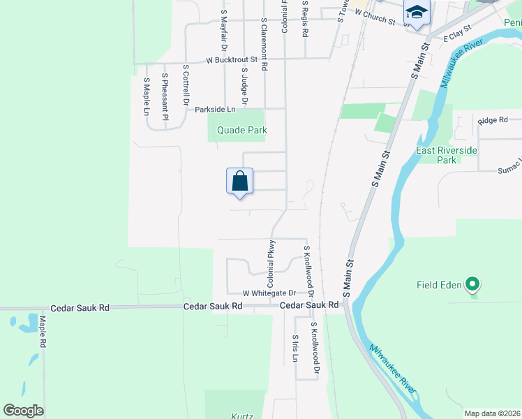 map of restaurants, bars, coffee shops, grocery stores, and more near 616 West Briarknoll Court in Saukville