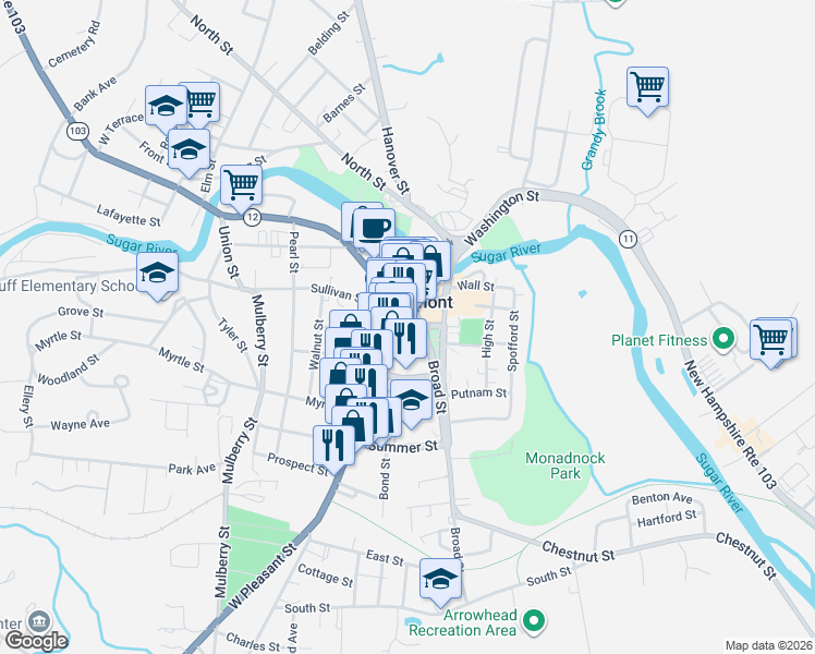 map of restaurants, bars, coffee shops, grocery stores, and more near in Claremont
