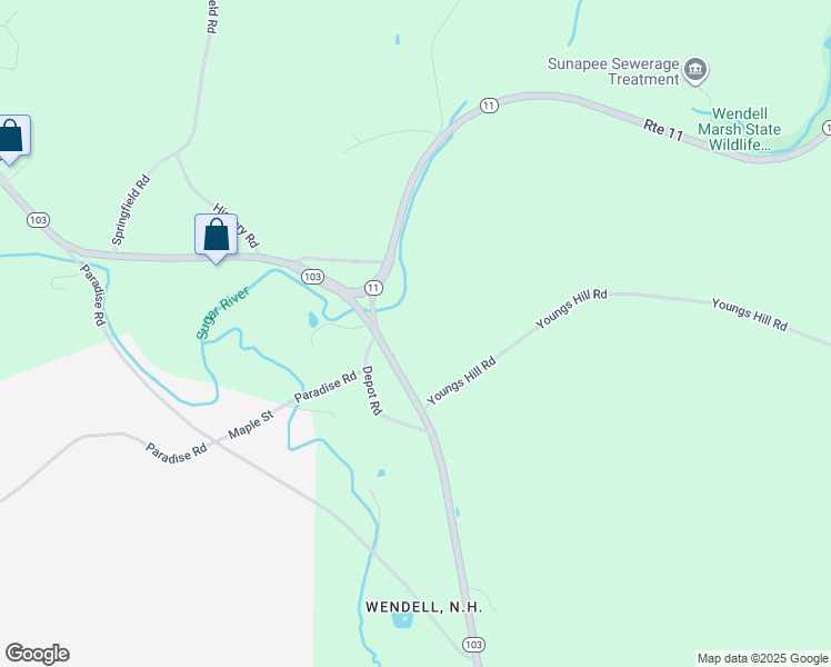 map of restaurants, bars, coffee shops, grocery stores, and more near 27A New Hampshire Route 103 in Sunapee