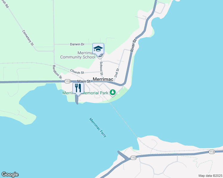 map of restaurants, bars, coffee shops, grocery stores, and more near 191 Grove Street in Merrimac