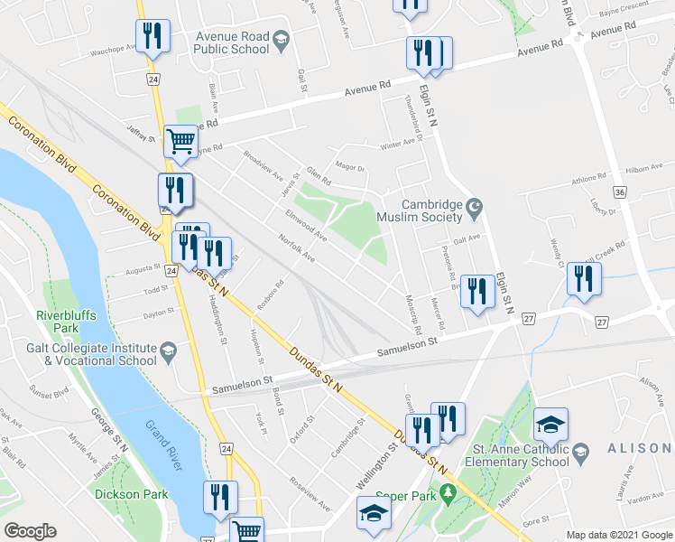 map of restaurants, bars, coffee shops, grocery stores, and more near 117 Norfolk Avenue in Cambridge