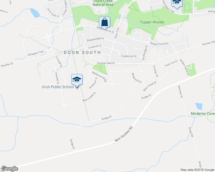 map of restaurants, bars, coffee shops, grocery stores, and more near 551 Blair Creek Drive in Kitchener