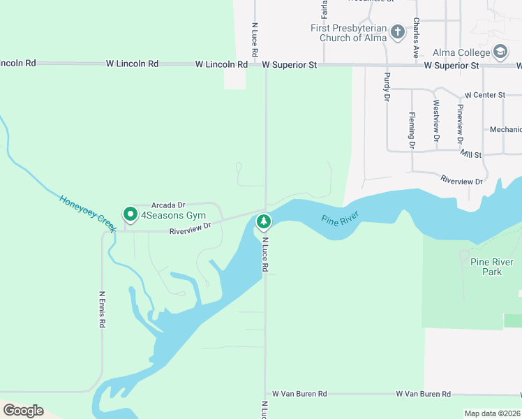 map of restaurants, bars, coffee shops, grocery stores, and more near 4100 Riverview Drive in Alma