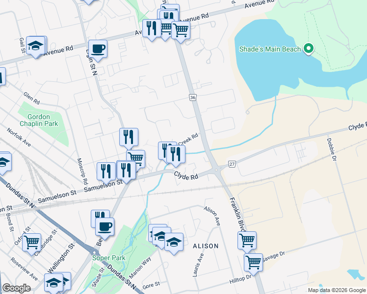 map of restaurants, bars, coffee shops, grocery stores, and more near 47 Mill Creek Road in Cambridge