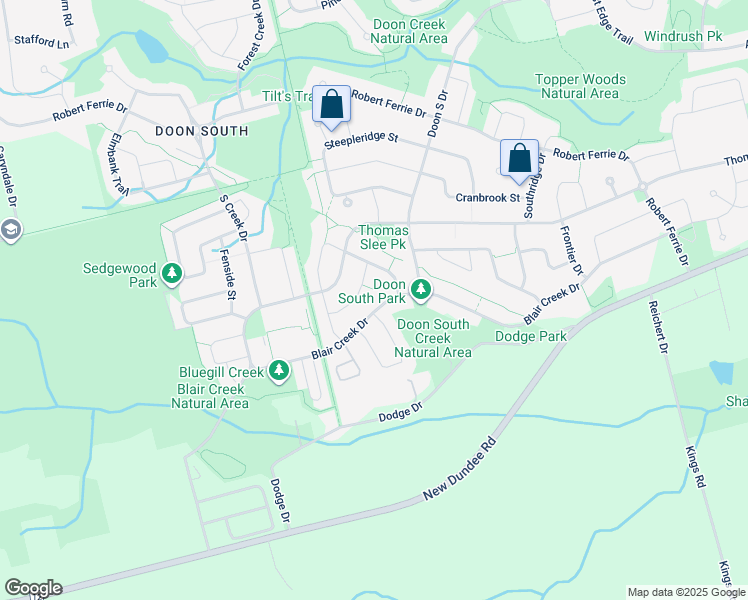 map of restaurants, bars, coffee shops, grocery stores, and more near 582 Blair Creek Drive in Kitchener