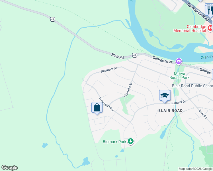 map of restaurants, bars, coffee shops, grocery stores, and more near 43 Rosecliff Court in Cambridge