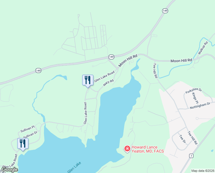 map of restaurants, bars, coffee shops, grocery stores, and more near 46 Nacy Road in Lake George