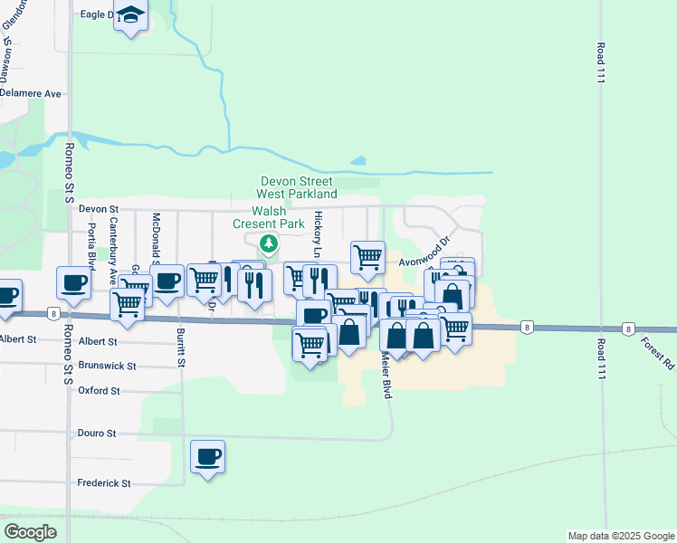 map of restaurants, bars, coffee shops, grocery stores, and more near 287 Willow Street in Stratford