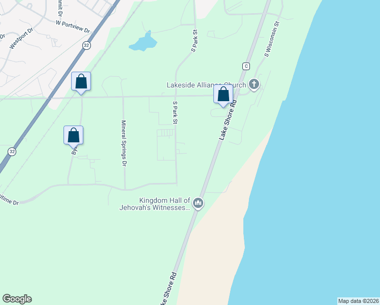 map of restaurants, bars, coffee shops, grocery stores, and more near 1228 South Park Street in Port Washington