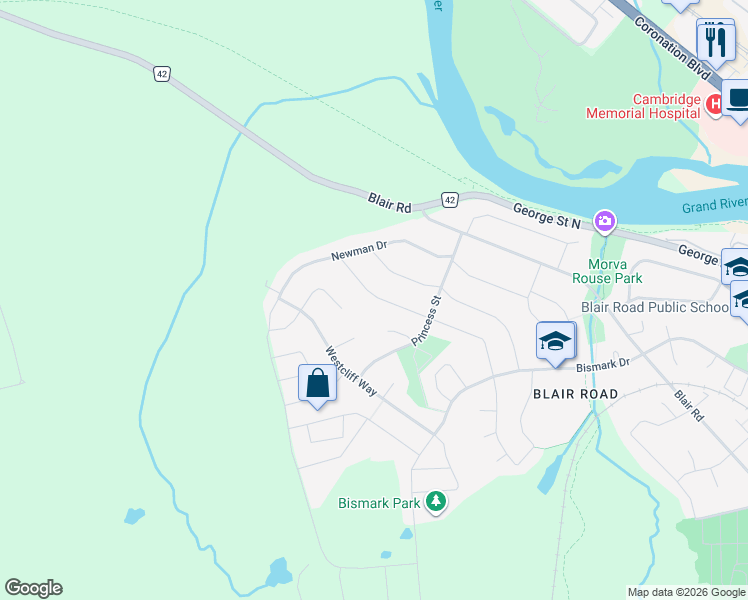 map of restaurants, bars, coffee shops, grocery stores, and more near 43 Rosecliff Court in Cambridge
