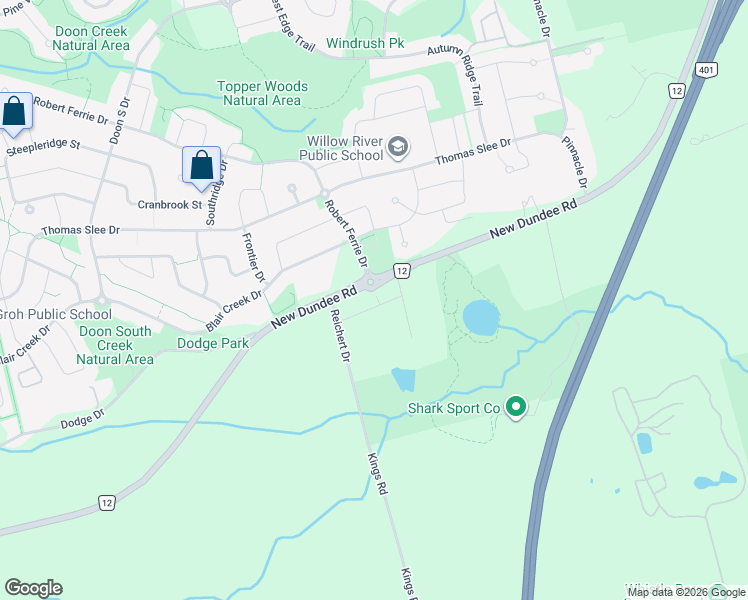 map of restaurants, bars, coffee shops, grocery stores, and more near 547 New Dundee Road in Kitchener