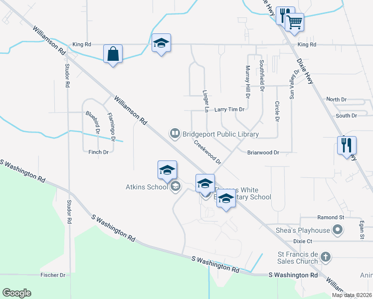 map of restaurants, bars, coffee shops, grocery stores, and more near 3455 Williamson Road in Saginaw