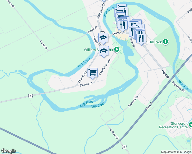 map of restaurants, bars, coffee shops, grocery stores, and more near 460 Grandview Avenue in New Hamburg