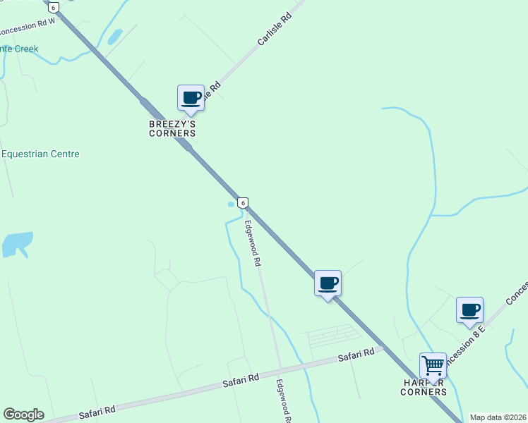 map of restaurants, bars, coffee shops, grocery stores, and more near 1416 Highway 6 in Hamilton