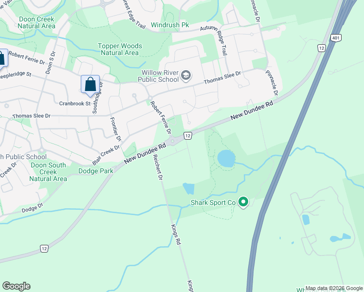 map of restaurants, bars, coffee shops, grocery stores, and more near 547 New Dundee Rd in Kitchener