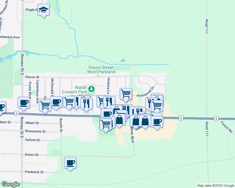 map of restaurants, bars, coffee shops, grocery stores, and more near 288 Willow Street in Stratford